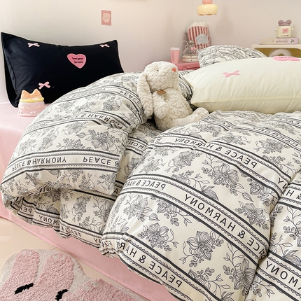 91家纺网 家纺一手货源 找家纺 花漾 2024新款ins毛巾绣小清新多巴胺田园风13372全棉纯棉四件套 法式小花