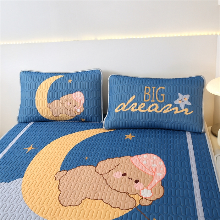 91家纺网 家纺一手货源 找家纺 美丽折家纺 2025新款6mm厚大版卡通乳胶凉席 晚安-蓝