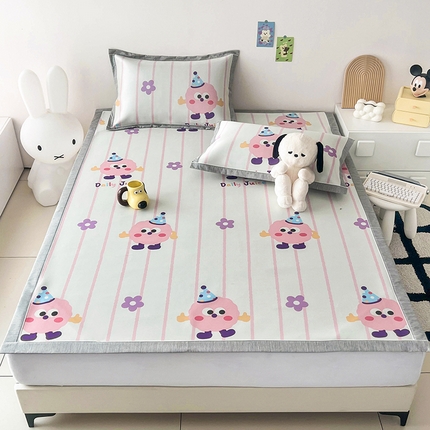 91家纺网 家纺一手货源 找家纺 寐居 2024新款时尚印花牛奶丝凉席 粉黛