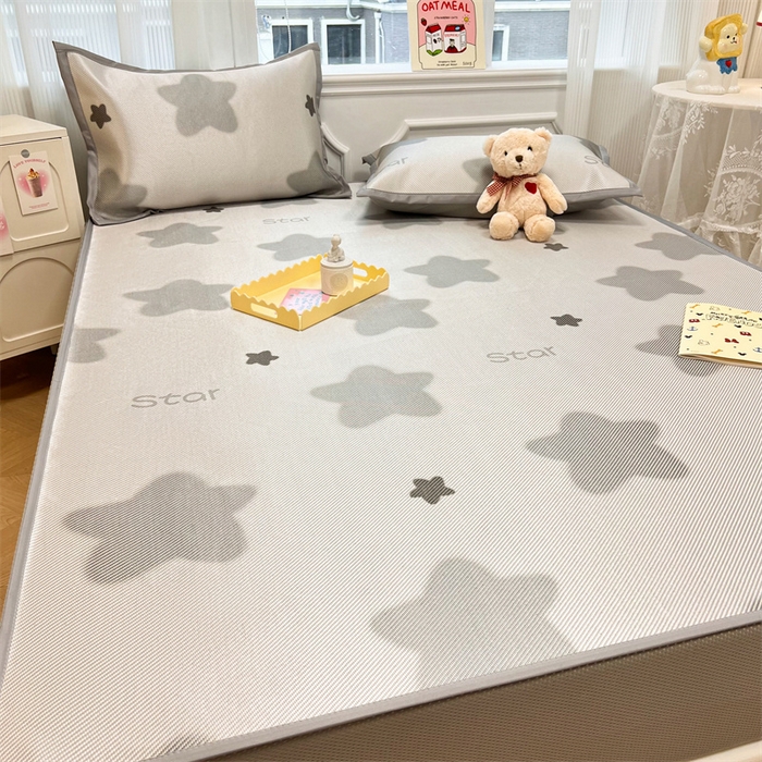 91家纺网 家纺一手货源 找家纺 慕尚 2025新款800D冰藤凉席 星星-床笠款