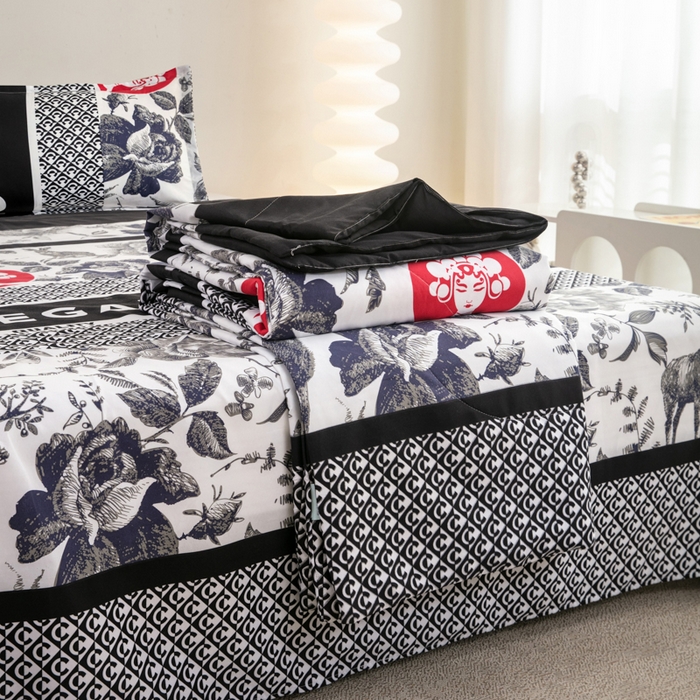 91家纺网 家纺一手货源 找家纺 乐居坊 2024新款亲肤舒适印花芦荟棉夏凉被四件套 霸王茶姬