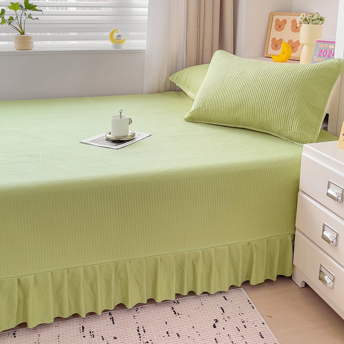 91家纺网 家纺一手货源 找家纺 羽爱2024新款A类全棉纯色榻榻米床盖 浅绿