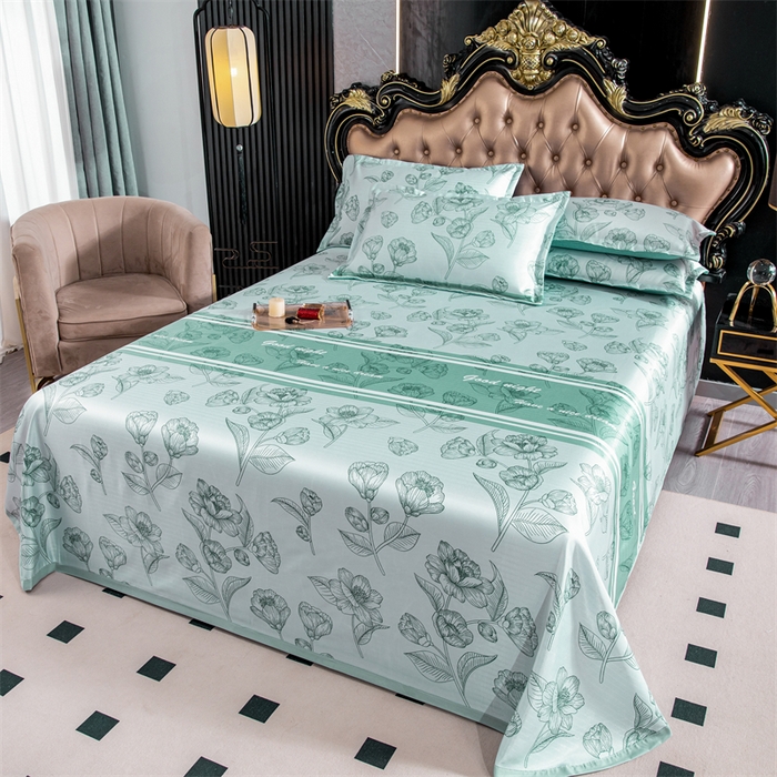 91家纺网 家纺一手货源 找家纺 席之家 2024新款冰丝印花凉席三件套 浪漫叶语