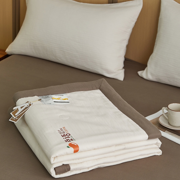 91家纺网 家纺一手货源 找家纺 梦享生活家居 2024新款A类双层纱全棉提花大豆夏被 奶咖