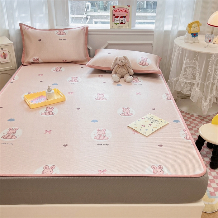 91家纺网 家纺一手货源 找家纺 慕尚 2025新款800D冰藤凉席 兔小姐-床笠款