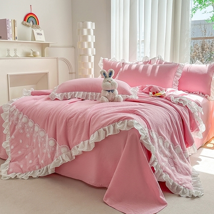 91家纺网 家纺一手货源 找家纺 （总）唐人居 2025新款韩版花边泡泡纱夏被四件套--简爱 