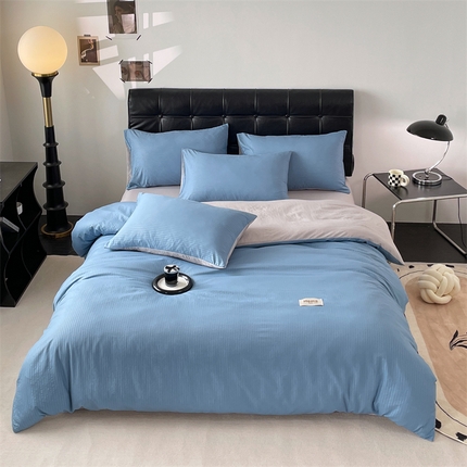 91家纺网 家纺一手货源 找家纺 （总）兰紫橙家纺 2025新款水洗棉轻薄条纹四件套