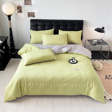 91家纺网 家纺一手货源 找家纺 （总）兰紫橙家纺 2025新款水洗棉轻薄条纹四件套