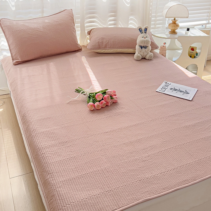 91家纺网 家纺一手货源 找家纺 羽爱2024新款全棉直角纯色床盖床垫 豆沙