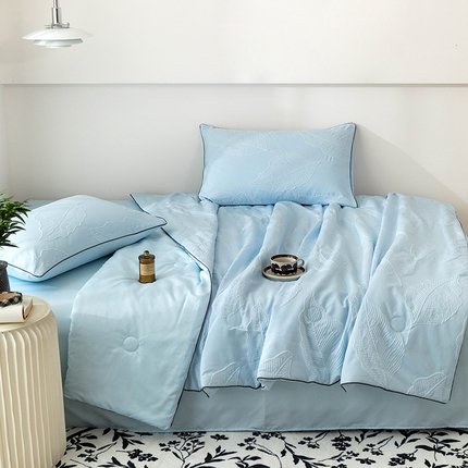 倾慕2024新款浮雕提花夏被 蒲叶-蓝