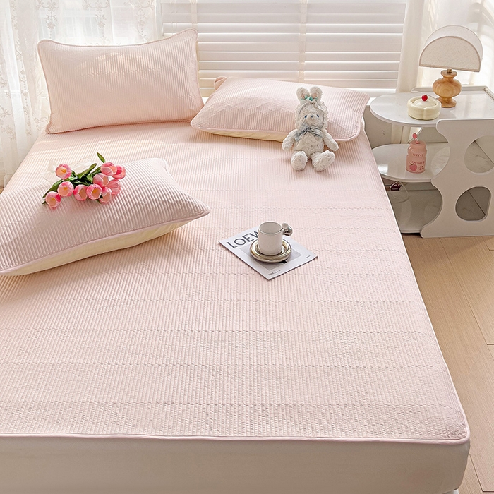 91家纺网 家纺一手货源 找家纺 羽爱2024新款全棉直角纯色床盖床垫 浅玉