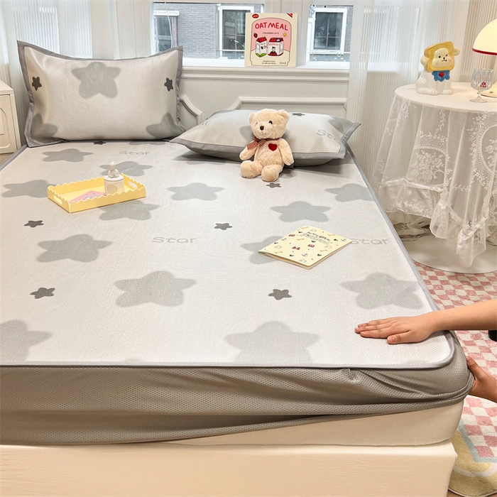 91家纺网 家纺一手货源 找家纺 慕尚 2025新款800D冰藤凉席 星星-床笠款