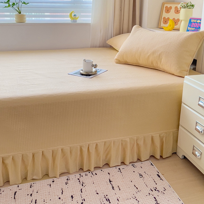 91家纺网 家纺一手货源 找家纺 羽爱2024新款A类全棉纯色榻榻米床盖 米驼