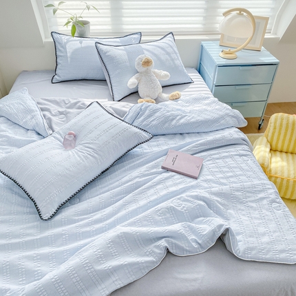 91家纺网 家纺一手货源 找家纺 （总）羋多家纺 2024新款麻绳边纯色雨泡泡棉泡泡纱双层纱单夏被