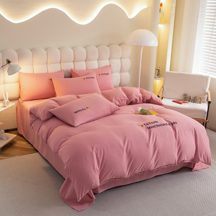 91家纺网 家纺一手货源 找家纺 梦恬佳 2024新款水洗磨毛四件套 豆沙粉