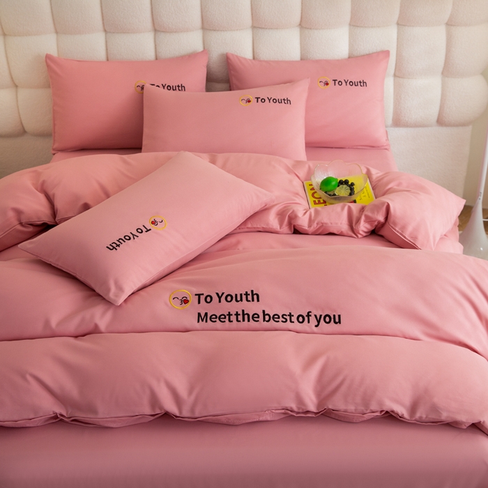 91家纺网 家纺一手货源 找家纺 梦恬佳 2024新款水洗磨毛四件套 豆沙粉