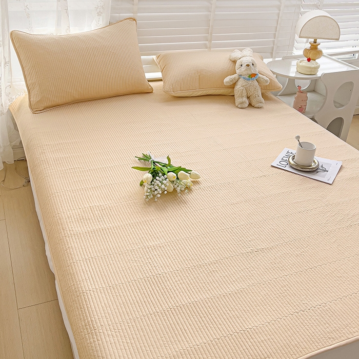 91家纺网 家纺一手货源 找家纺 羽爱2024新款全棉直角纯色床盖床垫 米驼