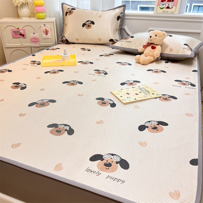 91家纺网 家纺一手货源 找家纺 慕尚 2025新款800D冰藤凉席 萌萌狗-床笠款