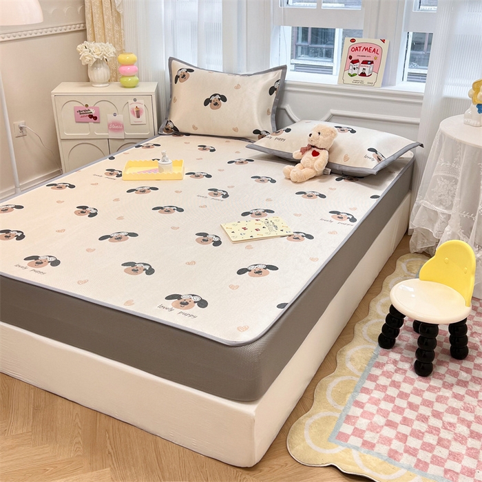 91家纺网 家纺一手货源 找家纺 慕尚 2025新款800D冰藤凉席 萌萌狗-床笠款