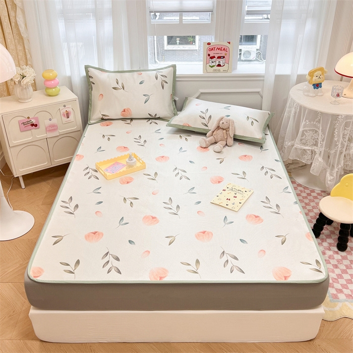 91家纺网 家纺一手货源 找家纺 慕尚 2025新款800D冰藤凉席 玉兰花-床笠款