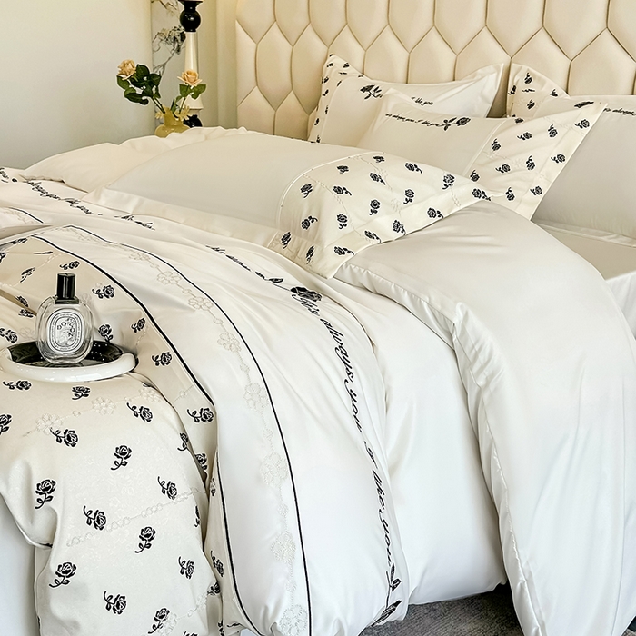 91家纺网 家纺一手货源 找家纺 梦舒羽 2025新款 莱赛尔天丝四件套-玫瑰之约 玫瑰之约-奶白