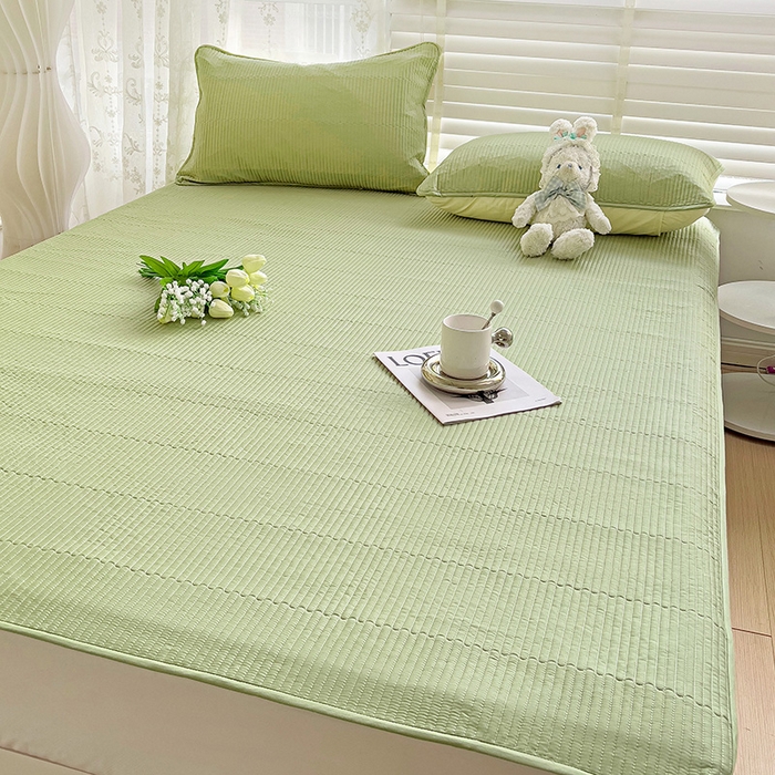 91家纺网 家纺一手货源 找家纺 羽爱2024新款全棉直角纯色床盖床垫 浅绿