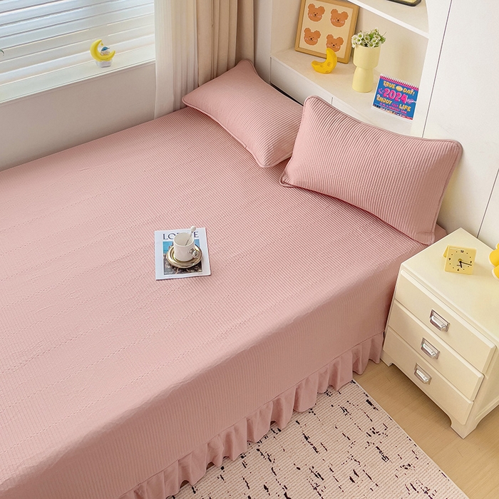 91家纺网 家纺一手货源 找家纺 羽爱2024新款A类全棉纯色榻榻米床盖 豆沙