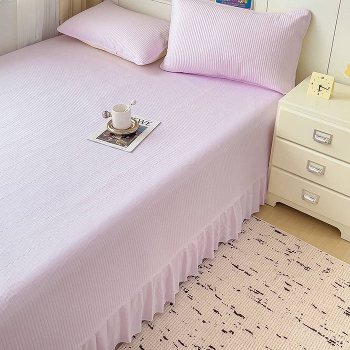 91家纺网 家纺一手货源 找家纺 羽爱2024新款A类全棉纯色榻榻米床盖 浅紫