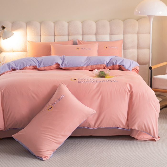 91家纺网 家纺一手货源 找家纺 梦恬佳 2024新款水洗磨毛四件套 粉紫色