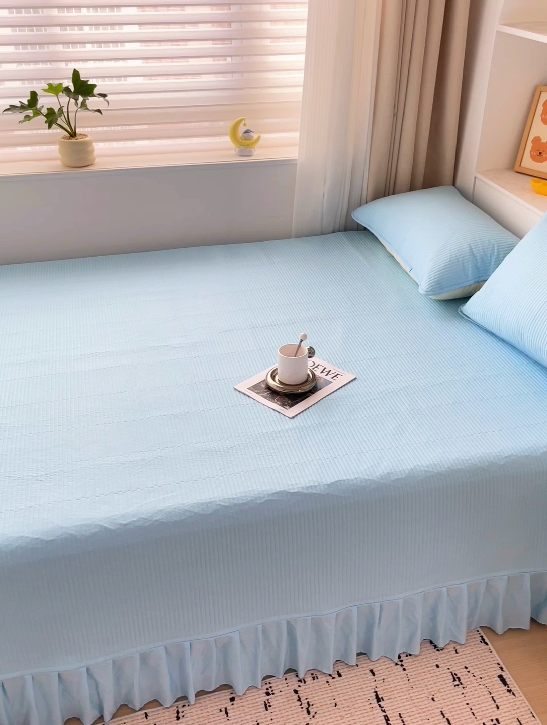 91家纺网 家纺一手货源 找家纺 羽爱2024新款A类全棉纯色榻榻米床盖 天蓝