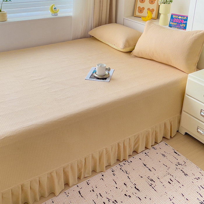 91家纺网 家纺一手货源 找家纺 羽爱2024新款A类全棉纯色榻榻米床盖 米驼