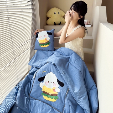 铭宣家居 2024新款贴布绣＋重工刺绣多功能抱枕被系列 汉堡狗狗 汉堡狗狗-湖蓝色