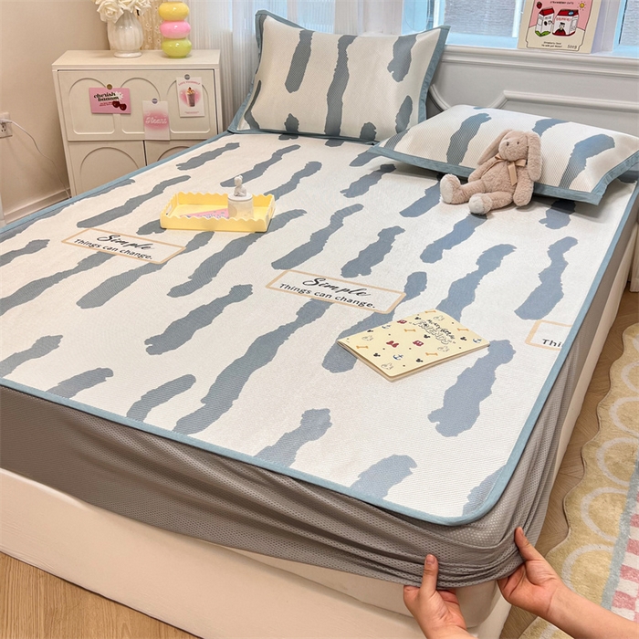 91家纺网 家纺一手货源 找家纺 慕尚 2025新款800D冰藤凉席 线条-床笠款