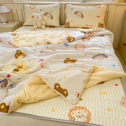 寐居家纺 2024新款时尚印花凉感丝乳胶凉席小花边夏被四件套系列 宠物大会