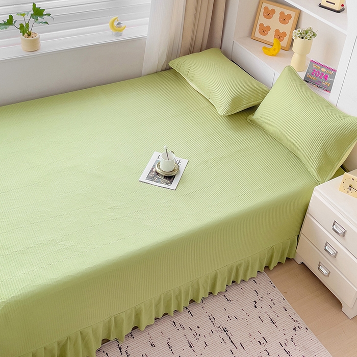 91家纺网 家纺一手货源 找家纺 羽爱2024新款A类全棉纯色榻榻米床盖 浅绿