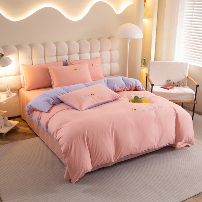 91家纺网 家纺一手货源 找家纺 梦恬佳 2024新款水洗磨毛四件套 粉紫色