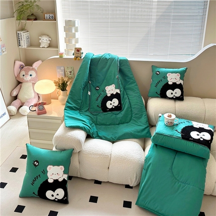 铭宣家居 2024新款贴布绣＋重工刺绣多功能抱枕被系列 可爱煤球 可爱煤球-墨绿色