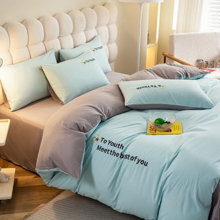 91家纺网 家纺一手货源 找家纺 梦恬佳 2024新款水洗磨毛四件套 天空蓝