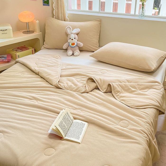 91家纺网 家纺一手货源 找家纺 美梦里 2024新款A类针织华夫格夏被夏凉被空调被子 线条咖