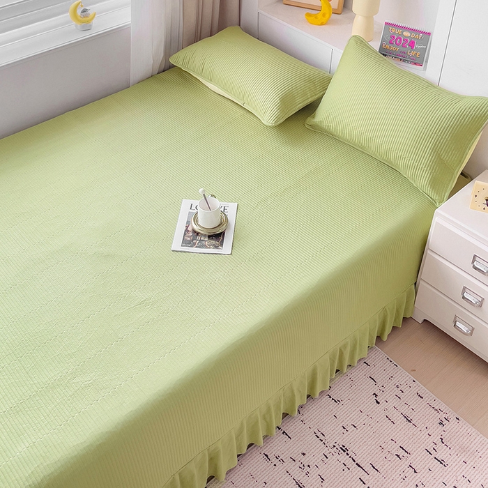 91家纺网 家纺一手货源 找家纺 羽爱2024新款A类全棉纯色榻榻米床盖 浅绿