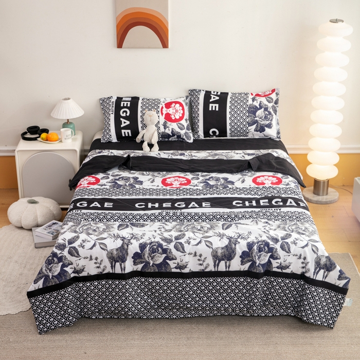 91家纺网 家纺一手货源 找家纺 乐居坊 2024新款亲肤舒适印花芦荟棉夏凉被四件套 霸王茶姬