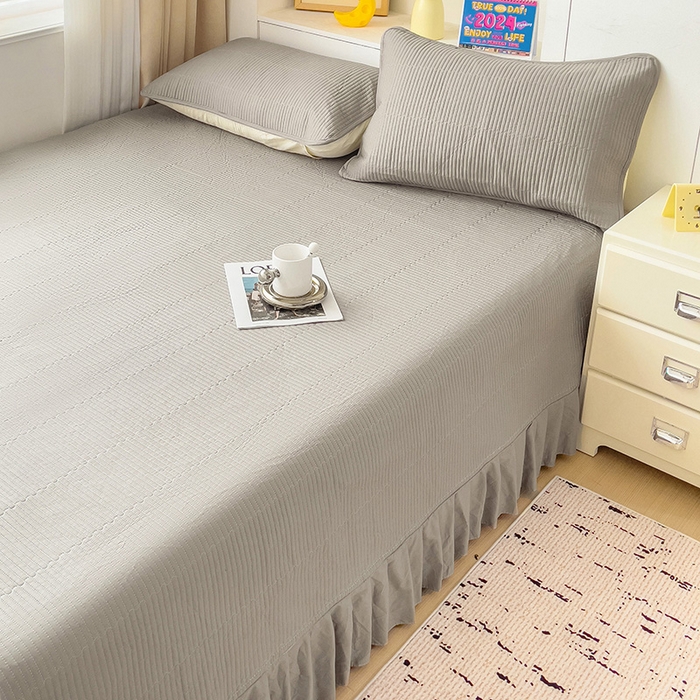 91家纺网 家纺一手货源 找家纺 羽爱2024新款A类全棉纯色榻榻米床盖 浅灰