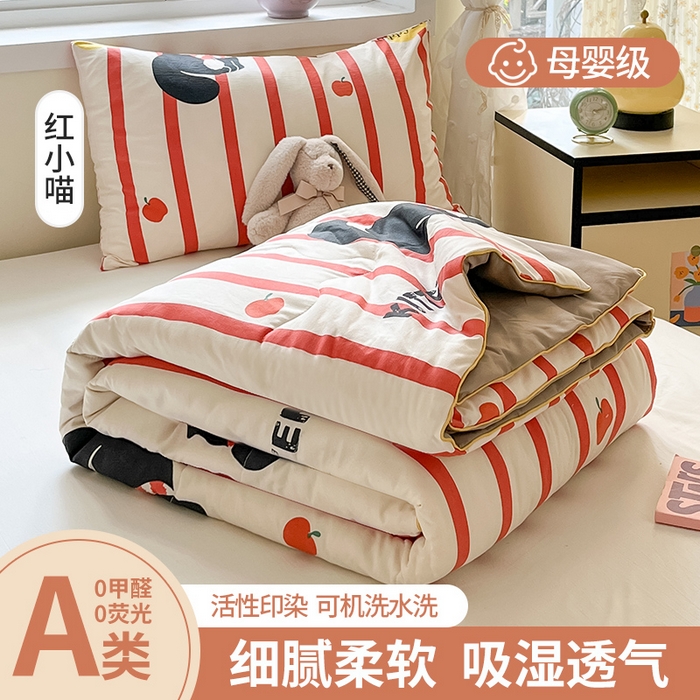 91家纺网 家纺一手货源 找家纺 美派 2024新款A类水洗邹邹纱空调被夏凉被夏被 红小喵