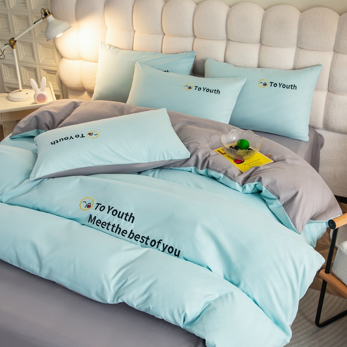 91家纺网 家纺一手货源 找家纺 梦恬佳 2024新款水洗磨毛四件套 天空蓝