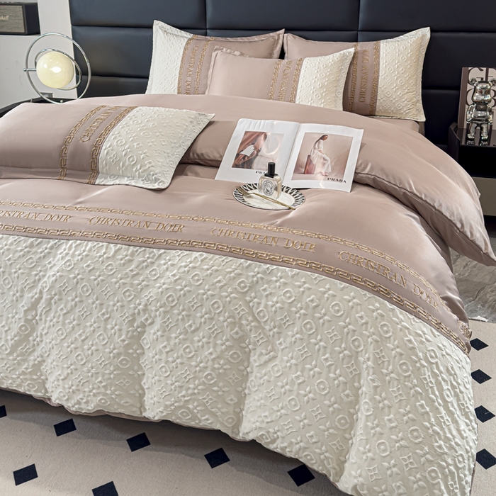 91家纺网 家纺一手货源 找家纺 芯贝儿 2024款刺绣提花浮雕路易水洗真丝四件套 浮雕路易--奶咖