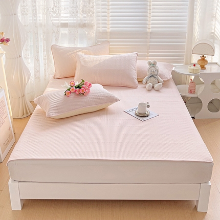 羽爱2024新款全棉直角纯色床盖床垫 浅玉