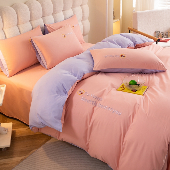 91家纺网 家纺一手货源 找家纺 梦恬佳 2024新款水洗磨毛四件套 粉紫色