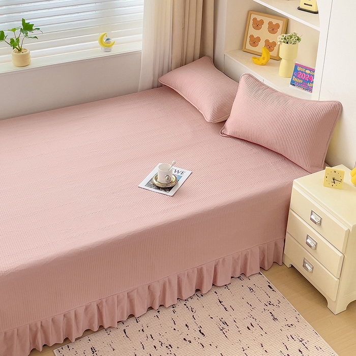 91家纺网 家纺一手货源 找家纺 羽爱2024新款A类全棉纯色榻榻米床盖 豆沙