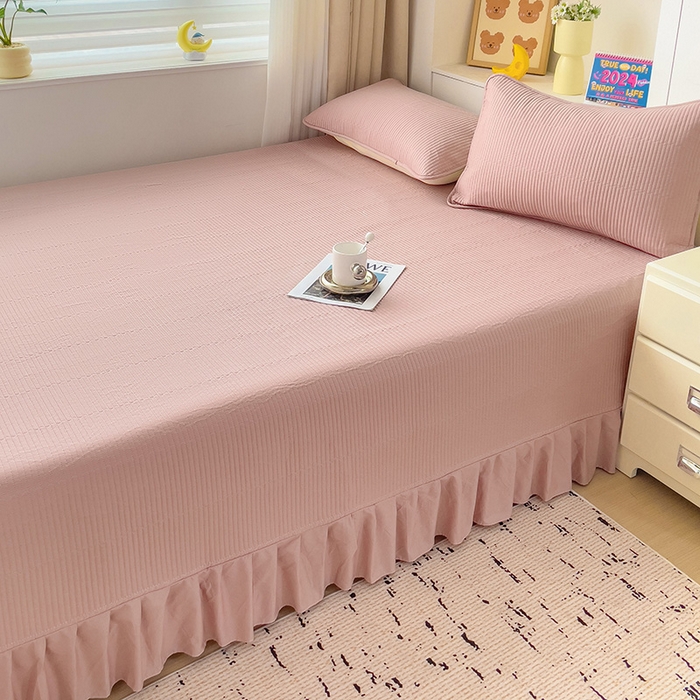 91家纺网 家纺一手货源 找家纺 羽爱2024新款A类全棉纯色榻榻米床盖 豆沙