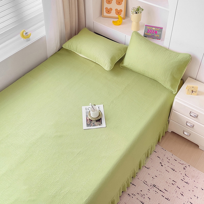 91家纺网 家纺一手货源 找家纺 羽爱2024新款A类全棉纯色榻榻米床盖 浅绿